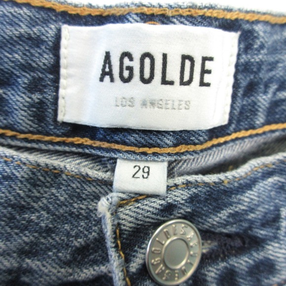 Agolde Riley High Rise Straight Crop Jeans Women 29 Blue Denim Distressed 588 - Picture 4 of 12
